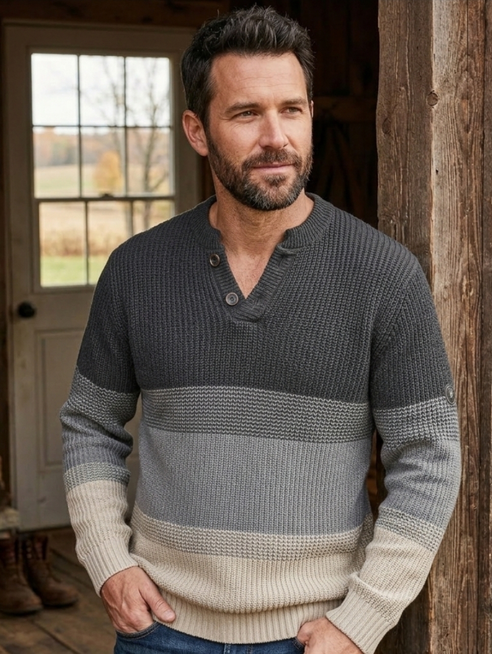 Point Zero Men's Multi-Color Striped Knit Cottagecore V-Neck Sweater Size M